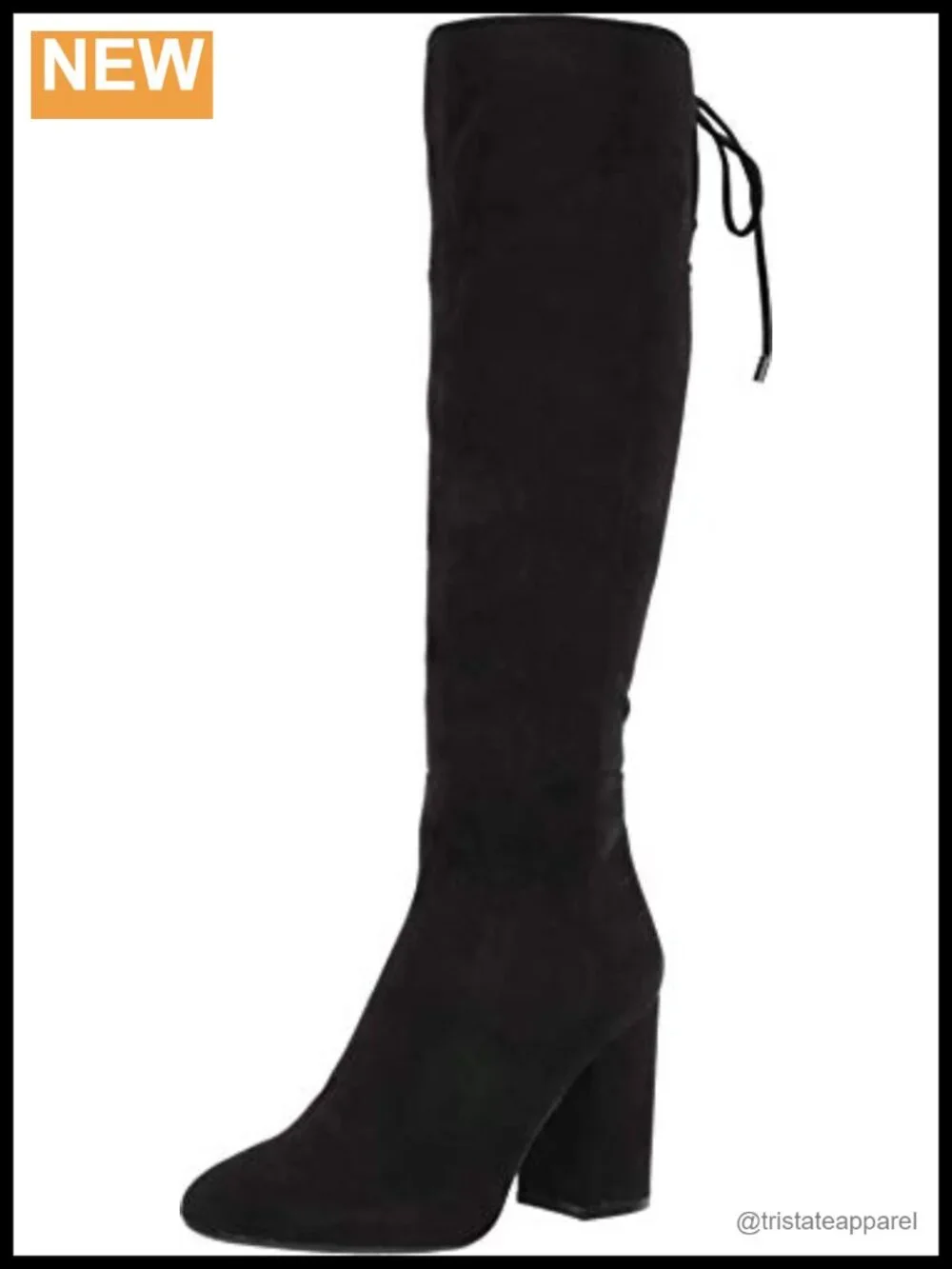 Faux Leather Lace-Up Knee-High Boots Round Toe Block Heel